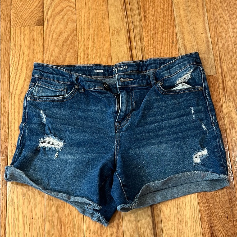 Style & Co. Blue Jean Shorts with Distressed Details
